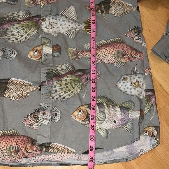 Soil & Co. Long Sleeved 100% Cotton Multi-Fish Design Casual Button Down Large - Picture 5 of 9